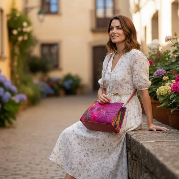 Elegant Floral Embossed Handbag - Picture 4 of 7